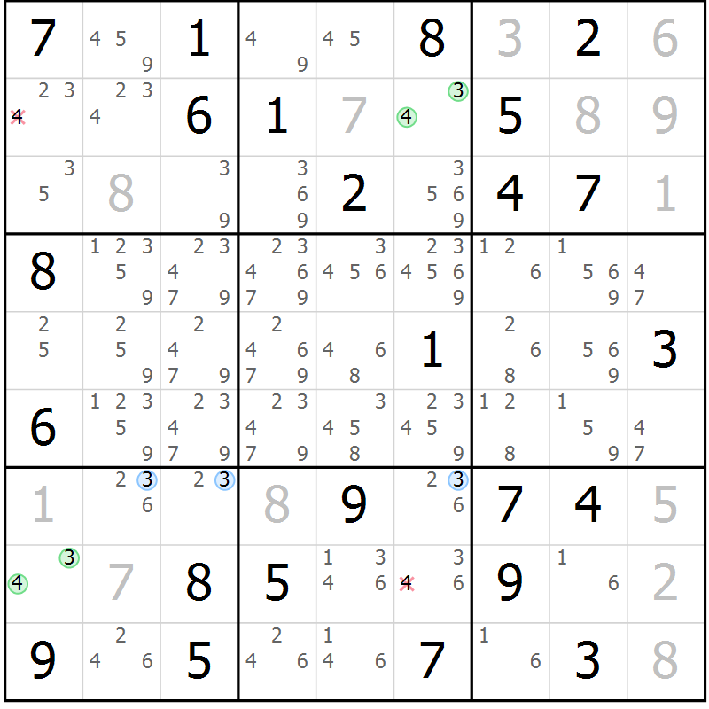Position des candidats pour la solution de la Gr 52 page 55 du magazine de sudoku Maestro n° 101