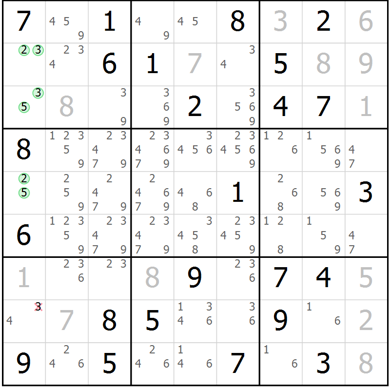 Position des candidats pour la solution de la Gr 52 page 55 du magazine de sudoku Maestro n° 101