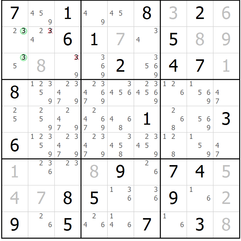 Position des candidats pour la solution de la Gr 52 page 55 du magazine de sudoku Maestro n° 101
