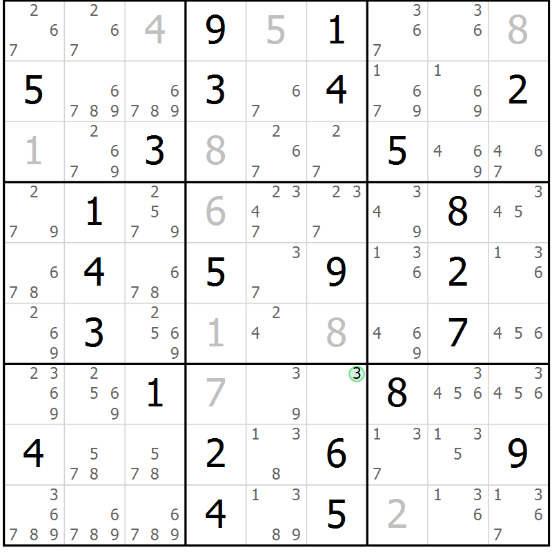 Position des candidats pour la solution de la Gr 53 page 56 du magazine de sudoku Maestro n° 101