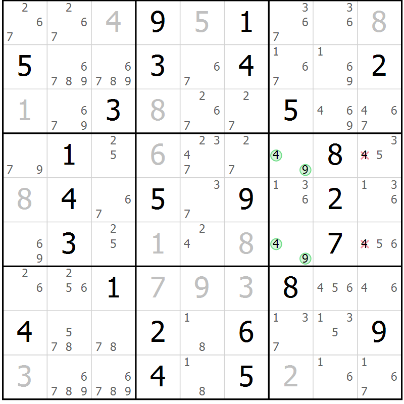 Position des candidats pour la solution de la Gr 53 page 56 du magazine de sudoku Maestro n° 101