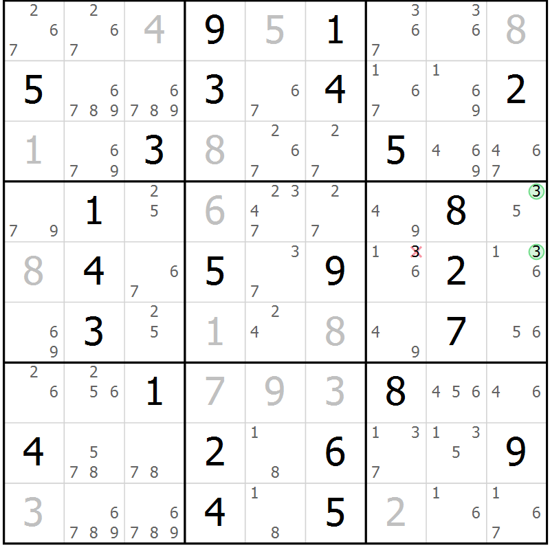 Position des candidats pour la solution de la Gr 53 page 56 du magazine de sudoku Maestro n° 101