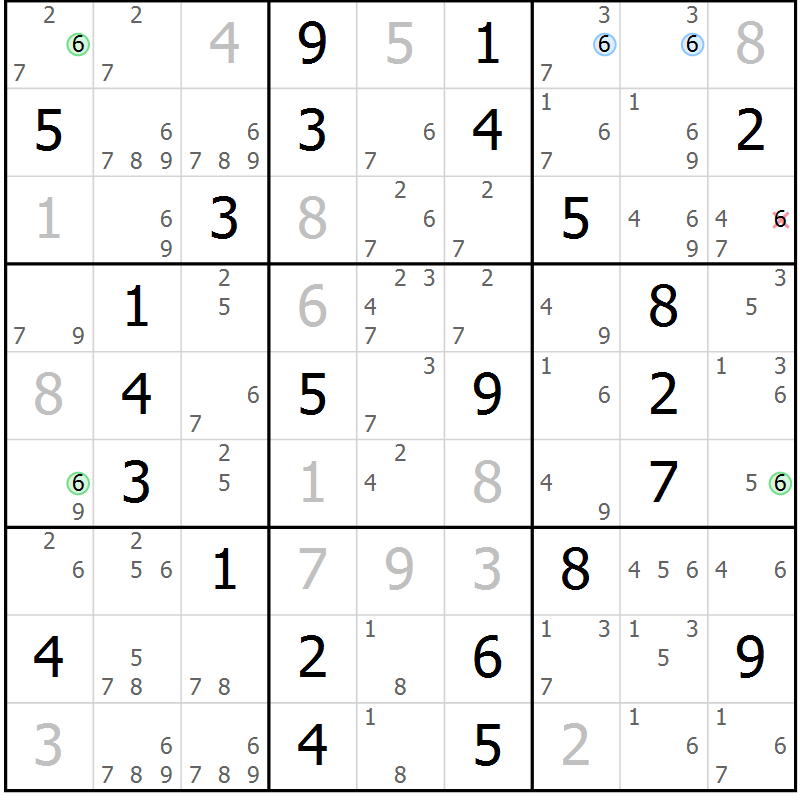 Position des candidats pour la solution de la Gr 53 page 56 du magazine de sudoku Maestro n° 101