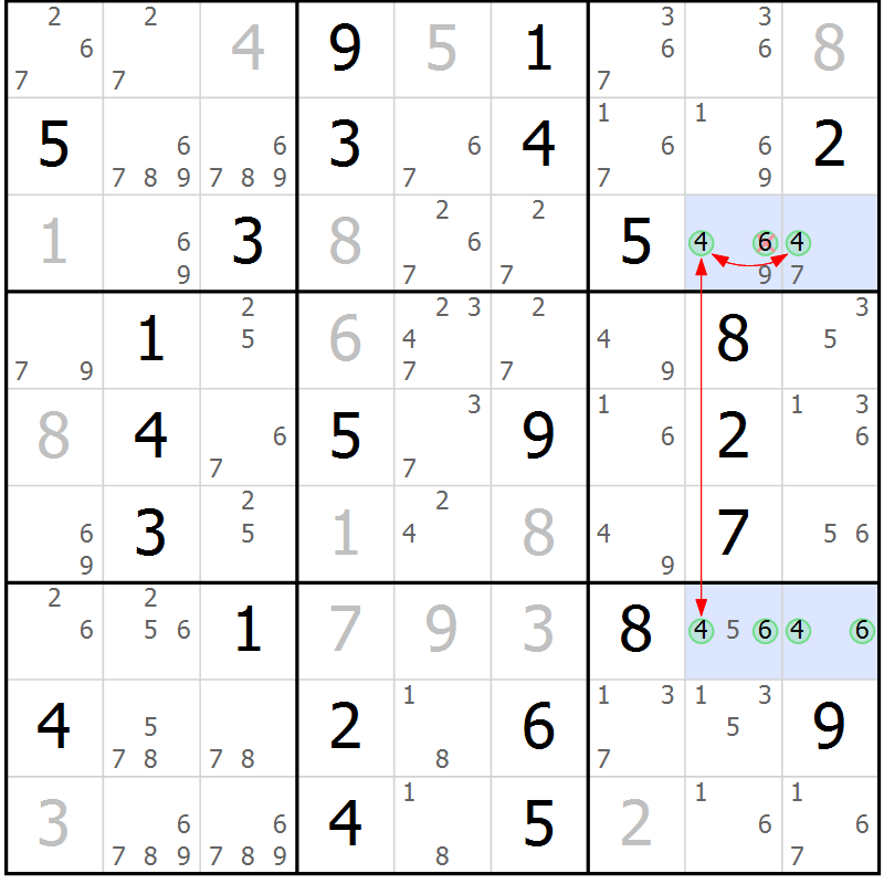 Position des candidats pour la solution de la Gr 53 page 56 du magazine de sudoku Maestro n° 101
