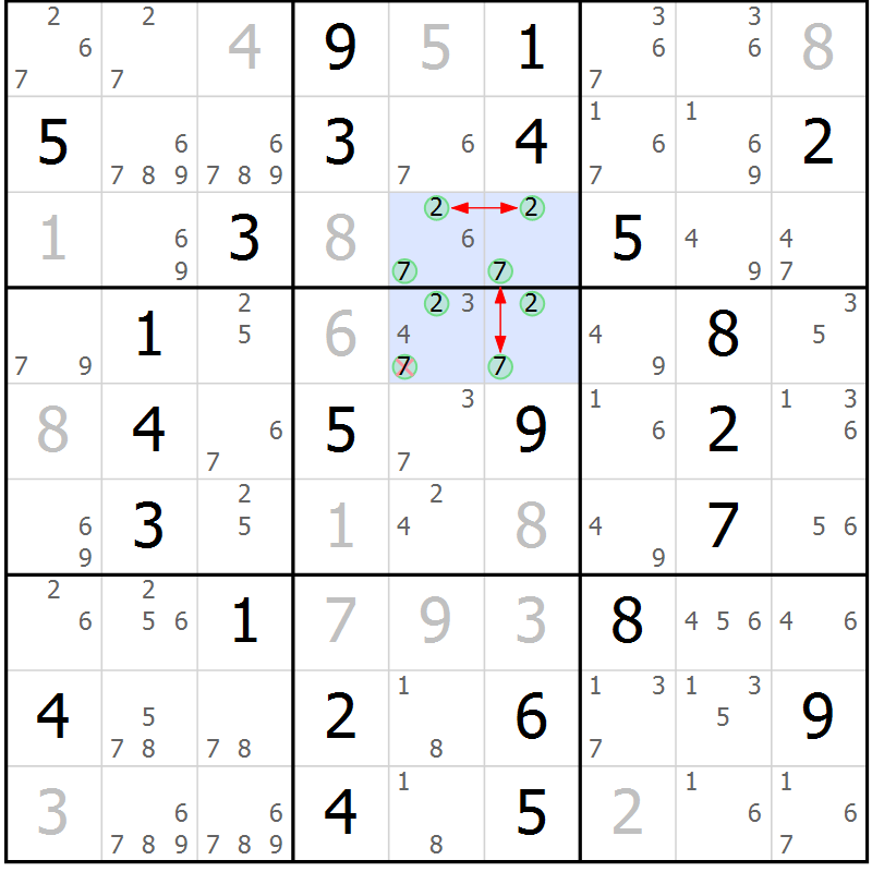 Position des candidats pour la solution de la Gr 53 page 56 du magazine de sudoku Maestro n° 101