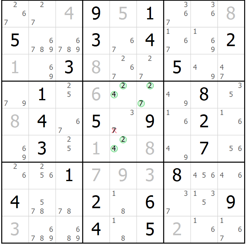 Position des candidats pour la solution de la Gr 53 page 56 du magazine de sudoku Maestro n° 101