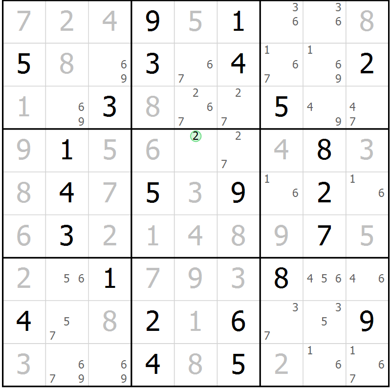 Position des candidats pour la solution de la Gr 53 page 56 du magazine de sudoku Maestro n° 101