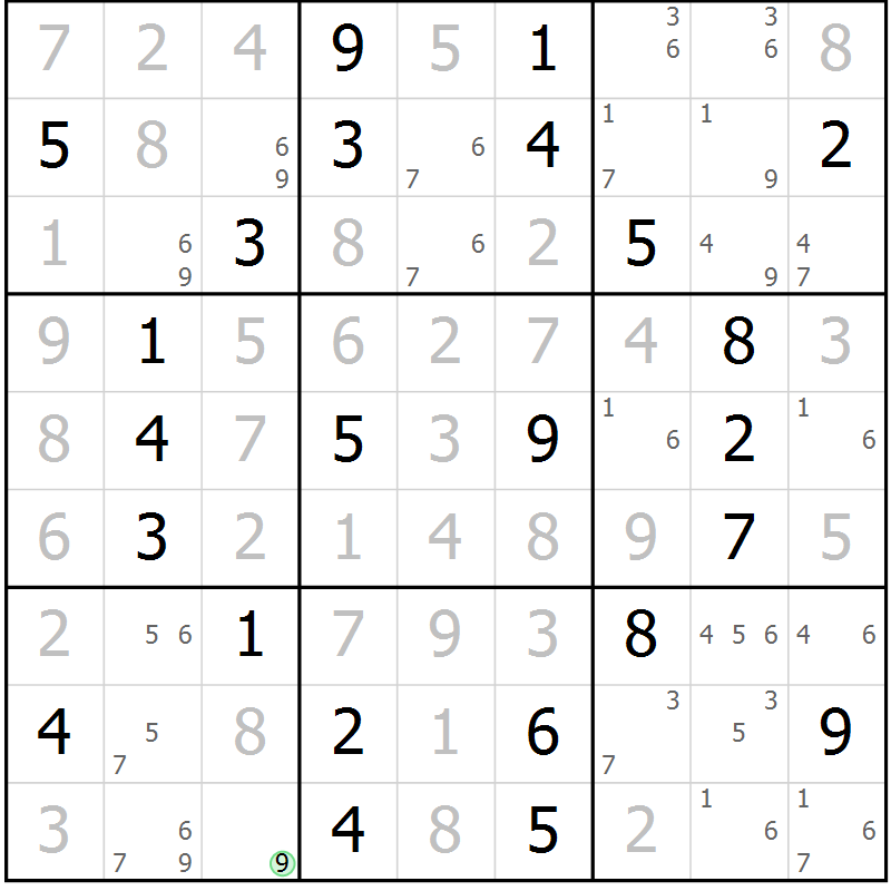 Position des candidats pour la solution de la Gr 53 page 56 du magazine de sudoku Maestro n° 101