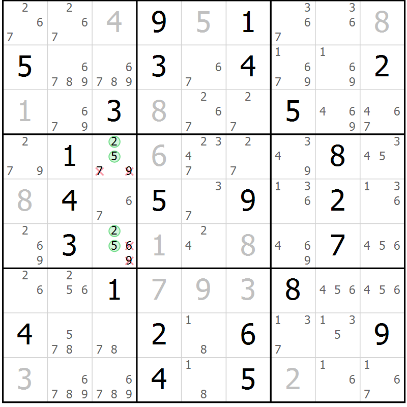 Position des candidats pour la solution de la Gr 53 page 56 du magazine de sudoku Maestro n° 101