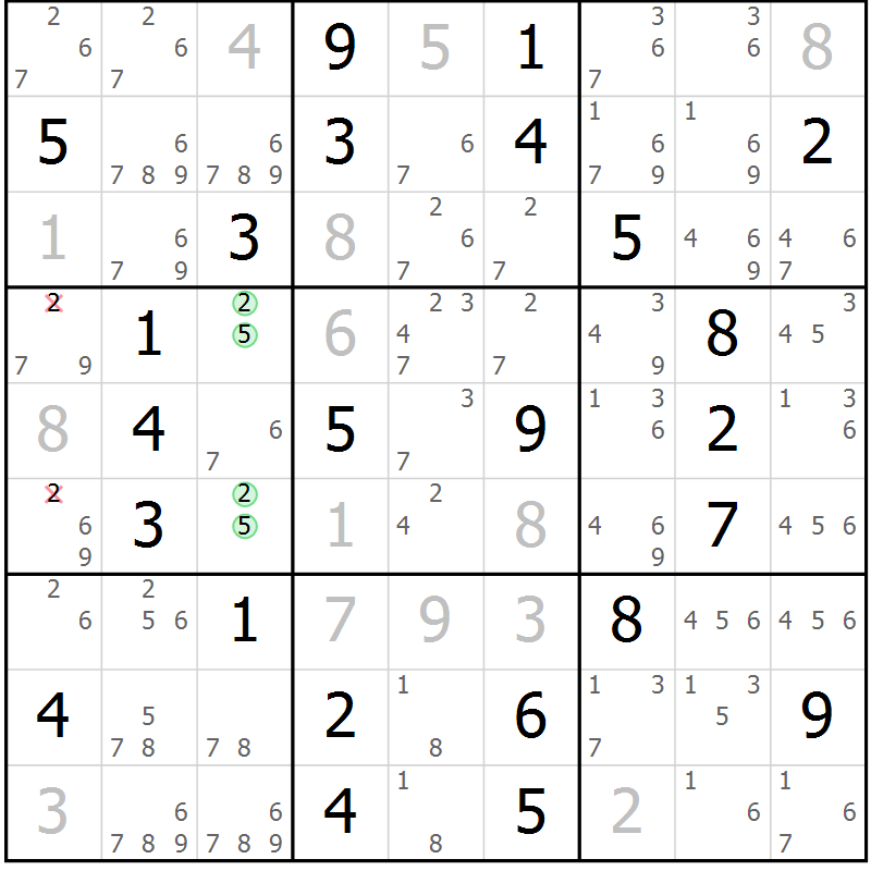 Position des candidats pour la solution de la Gr 53 page 56 du magazine de sudoku Maestro n° 101