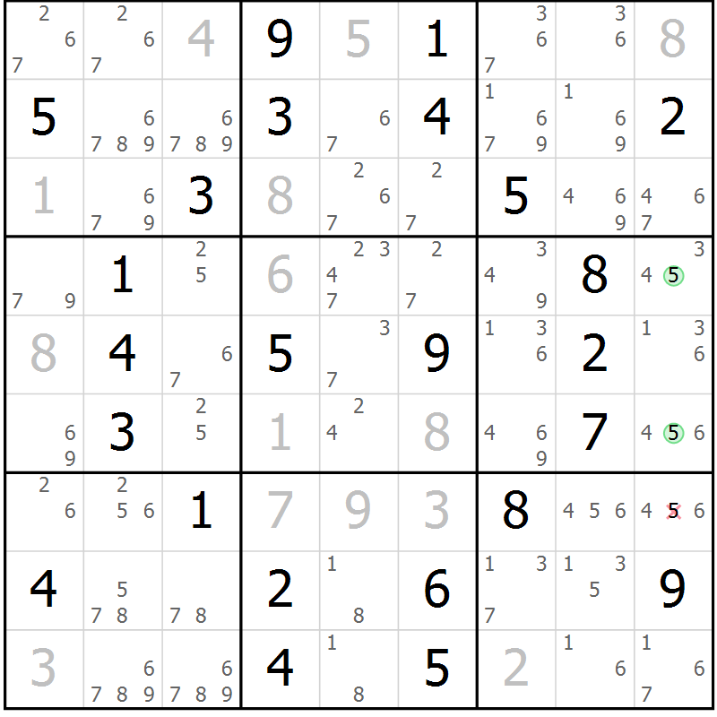 Position des candidats pour la solution de la Gr 53 page 56 du magazine de sudoku Maestro n° 101