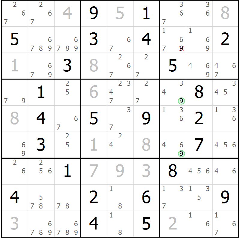 Position des candidats pour la solution de la Gr 53 page 56 du magazine de sudoku Maestro n° 101