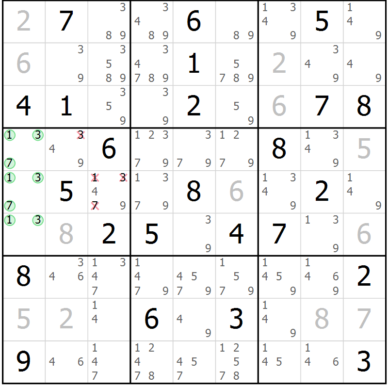 Position des candidats pour la solution de la Gr 54 page 57 du magazine de sudoku Maestro n° 101