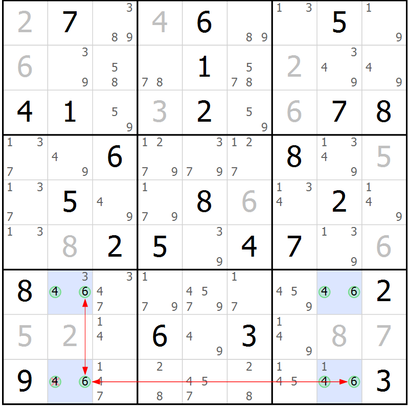 Position des candidats pour la solution de la Gr 54 page 57 du magazine de sudoku Maestro n° 101