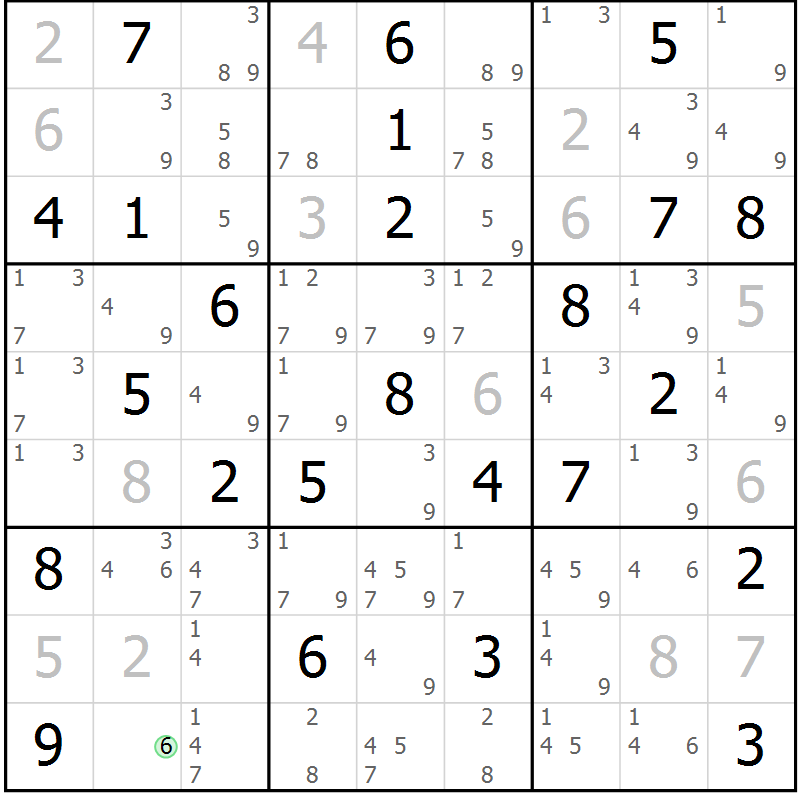 Position des candidats pour la solution de la Gr 54 page 57 du magazine de sudoku Maestro n° 101