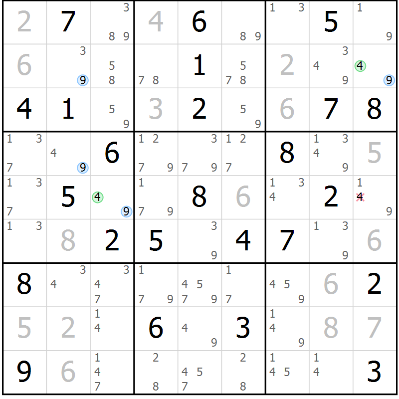 Position des candidats pour la solution de la Gr 54 page 57 du magazine de sudoku Maestro n° 101