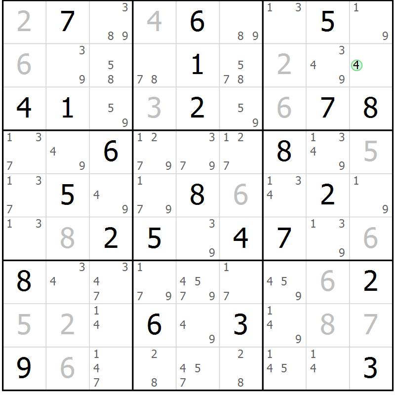 Position des candidats pour la solution de la Gr 54 page 57 du magazine de sudoku Maestro n° 101