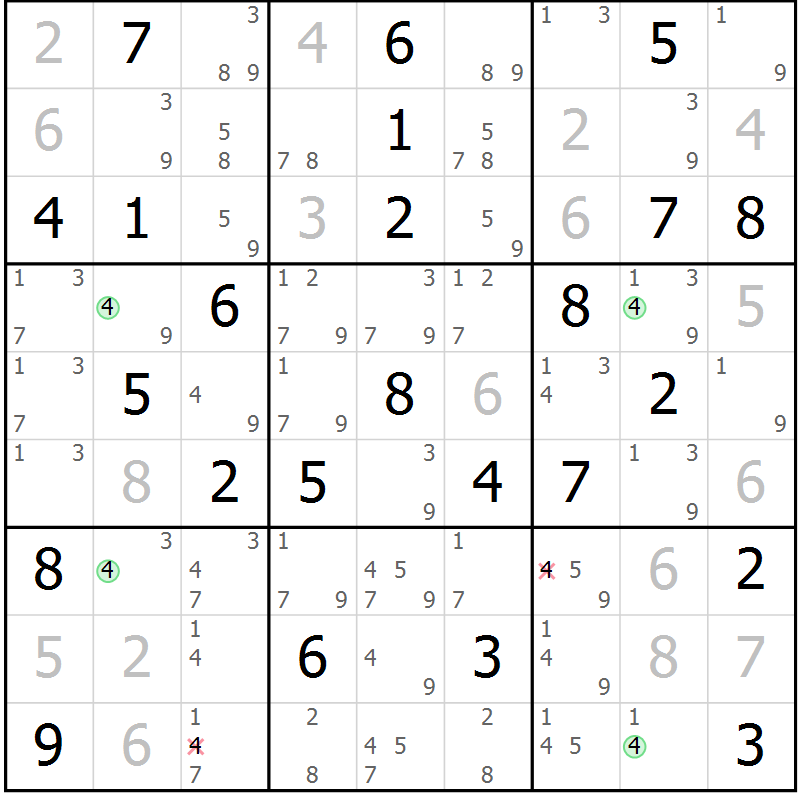 Position des candidats pour la solution de la Gr 54 page 57 du magazine de sudoku Maestro n° 101