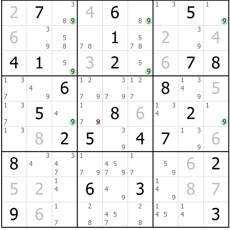Position des candidats pour la solution de la Gr 54 page 57 du magazine de sudoku Maestro n° 101