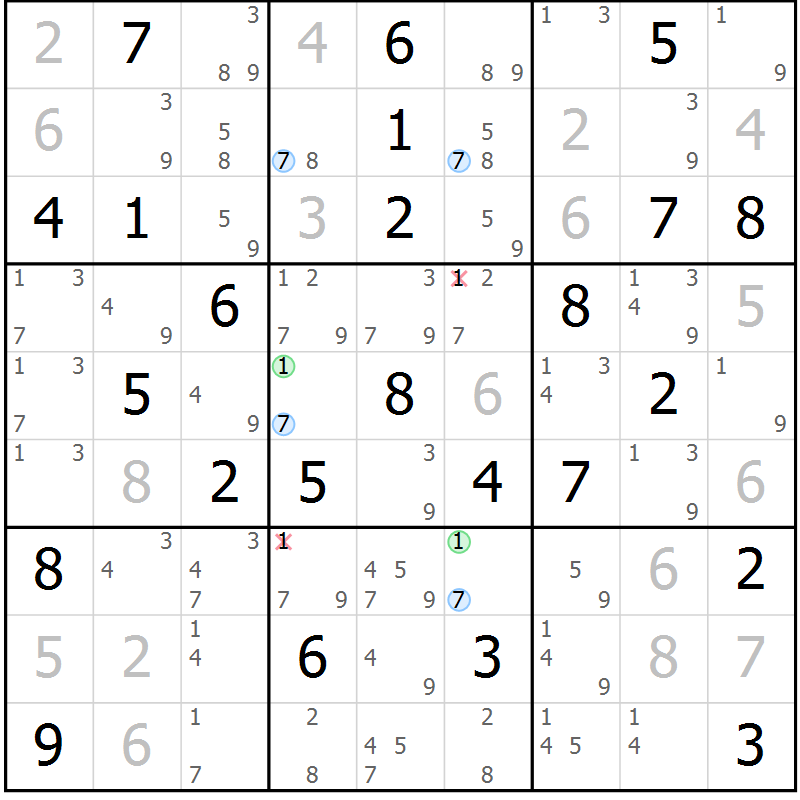 Position des candidats pour la solution de la Gr 54 page 57 du magazine de sudoku Maestro n° 101