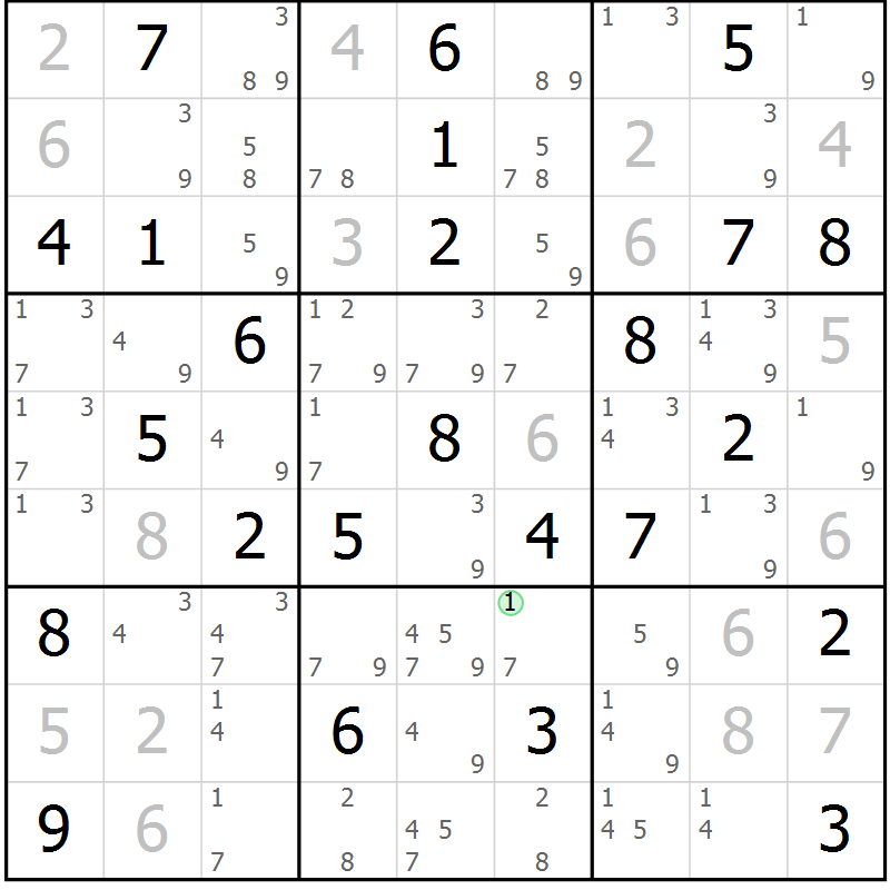 Position des candidats pour la solution de la Gr 54 page 57 du magazine de sudoku Maestro n° 101