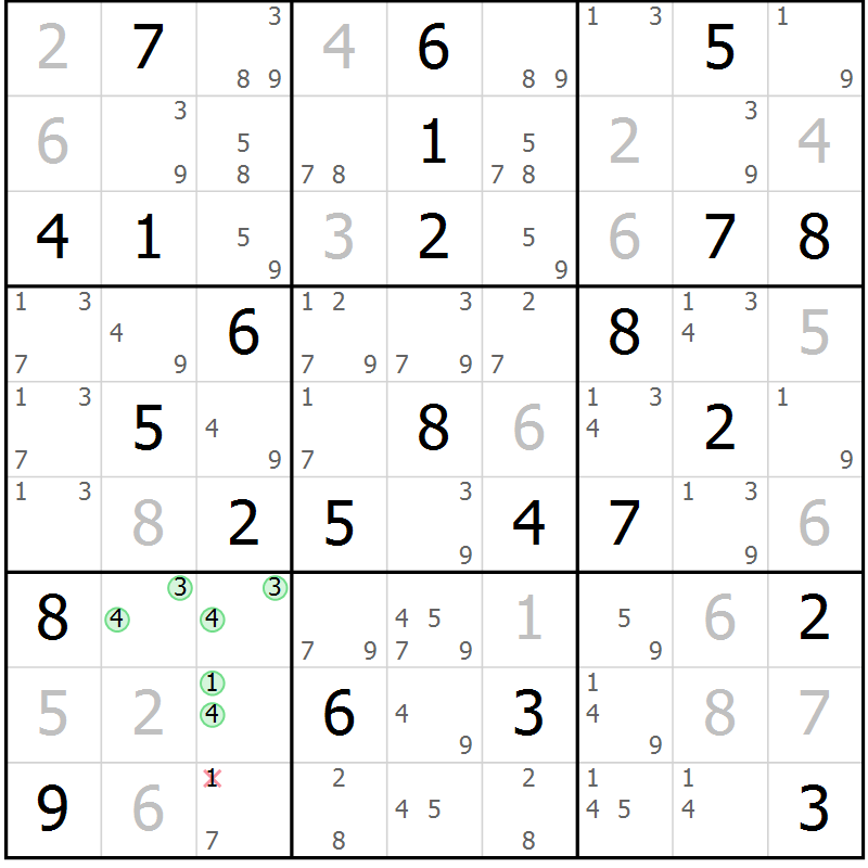 Position des candidats pour la solution de la Gr 54 page 57 du magazine de sudoku Maestro n° 101