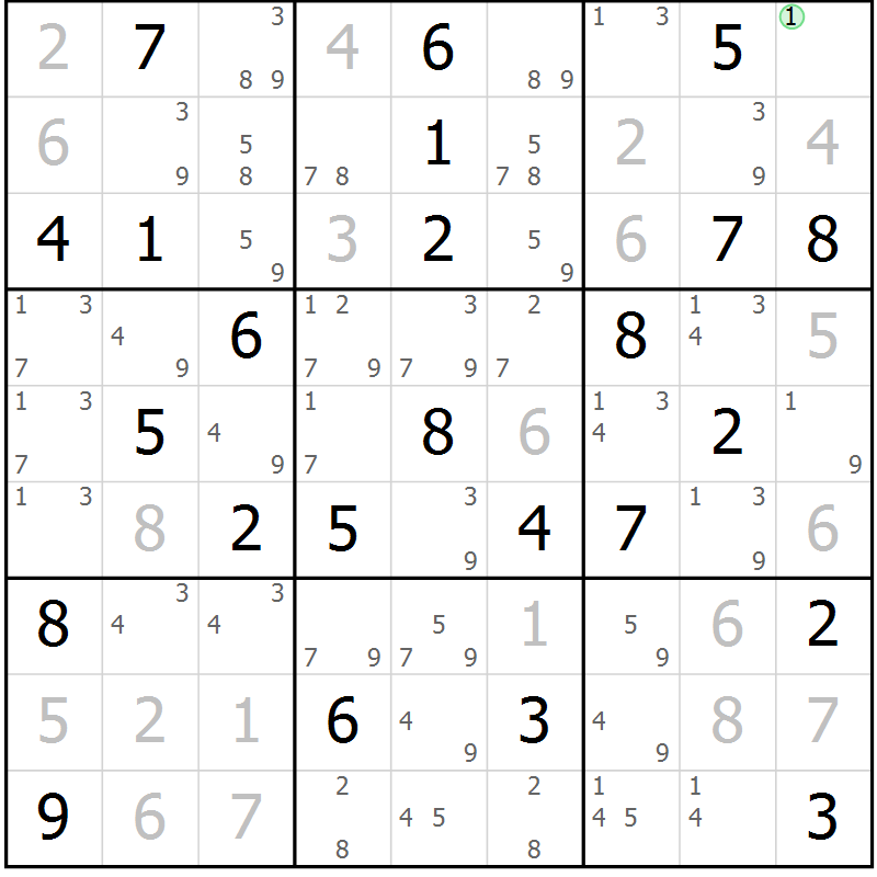 Position des candidats pour la solution de la Gr 54 page 57 du magazine de sudoku Maestro n° 101