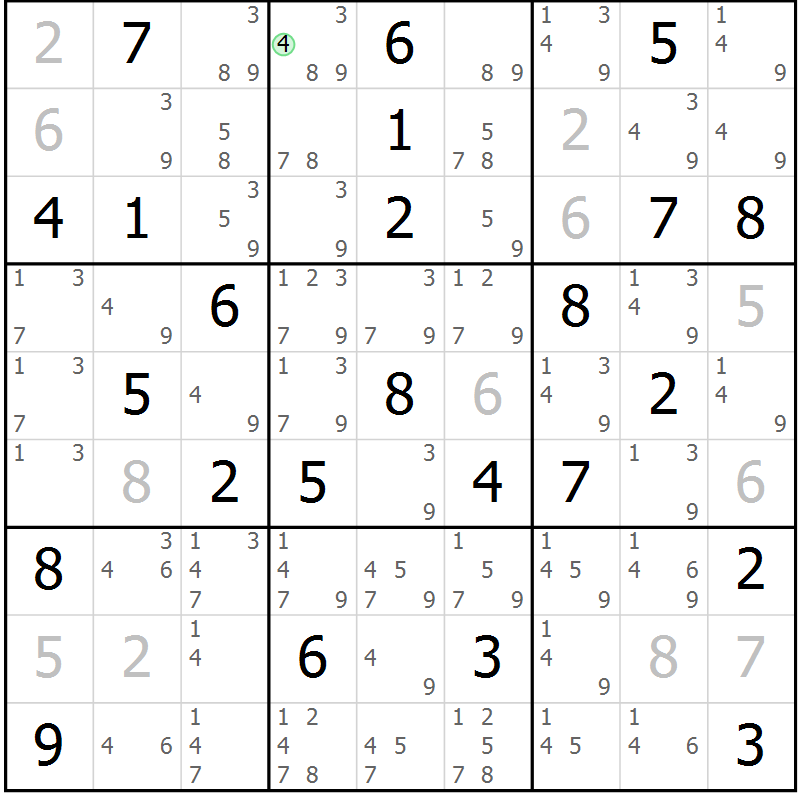 Position des candidats pour la solution de la Gr 54 page 57 du magazine de sudoku Maestro n° 101