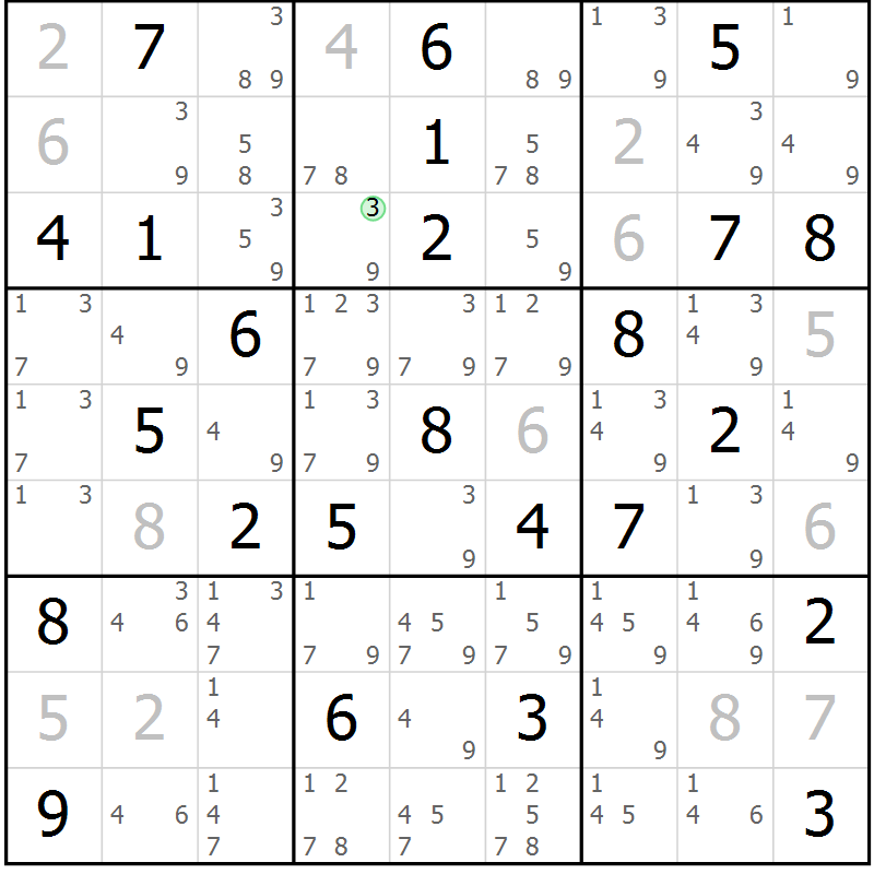 Position des candidats pour la solution de la Gr 54 page 57 du magazine de sudoku Maestro n° 101