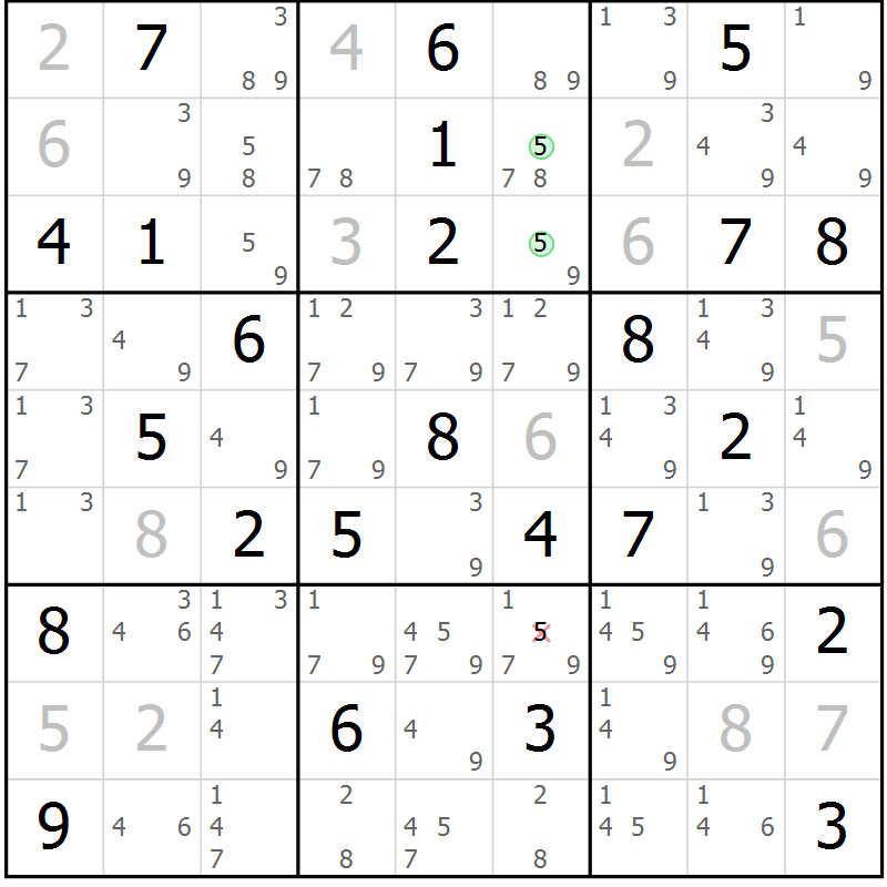 Position des candidats pour la solution de la Gr 54 page 57 du magazine de sudoku Maestro n° 101