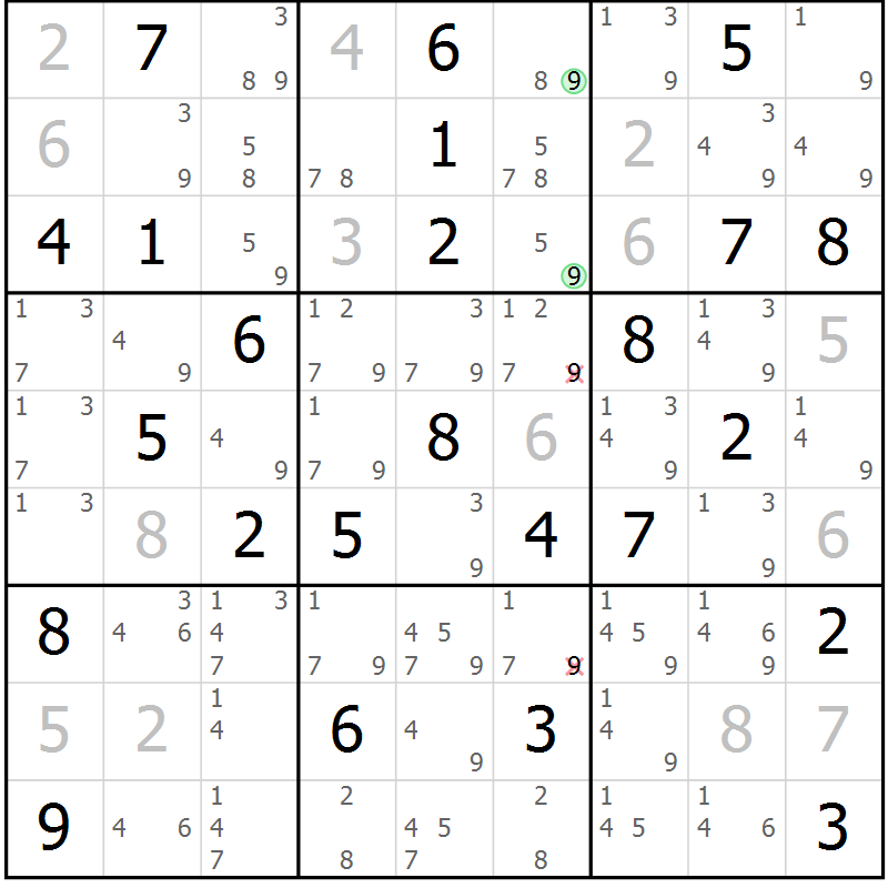 Position des candidats pour la solution de la Gr 54 page 57 du magazine de sudoku Maestro n° 101