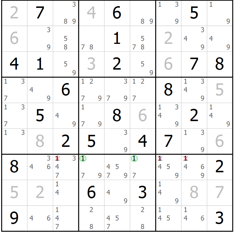 Position des candidats pour la solution de la Gr 54 page 57 du magazine de sudoku Maestro n° 101