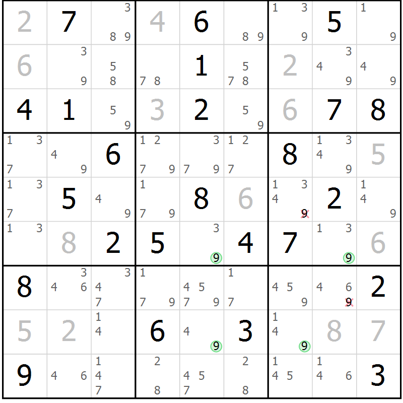 Position des candidats pour la solution de la Gr 54 page 57 du magazine de sudoku Maestro n° 101