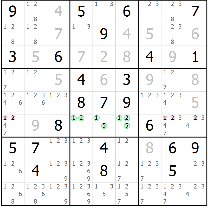 Position des candidats pour la solution de la Gr 55 page 58 du magazine de sudoku Maestro n° 101