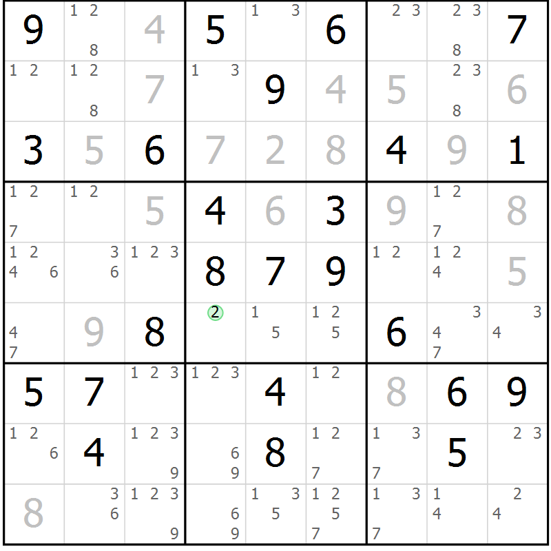 Position des candidats pour la solution de la Gr 55 page 58 du magazine de sudoku Maestro n° 101