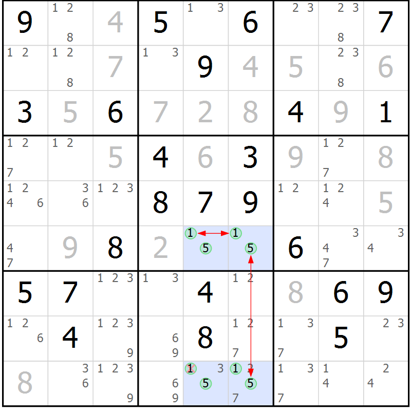 Position des candidats pour la solution de la Gr 55 page 58 du magazine de sudoku Maestro n° 101