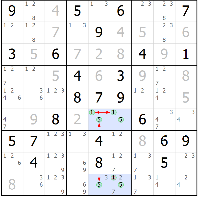 Position des candidats pour la solution de la Gr 55 page 58 du magazine de sudoku Maestro n° 101