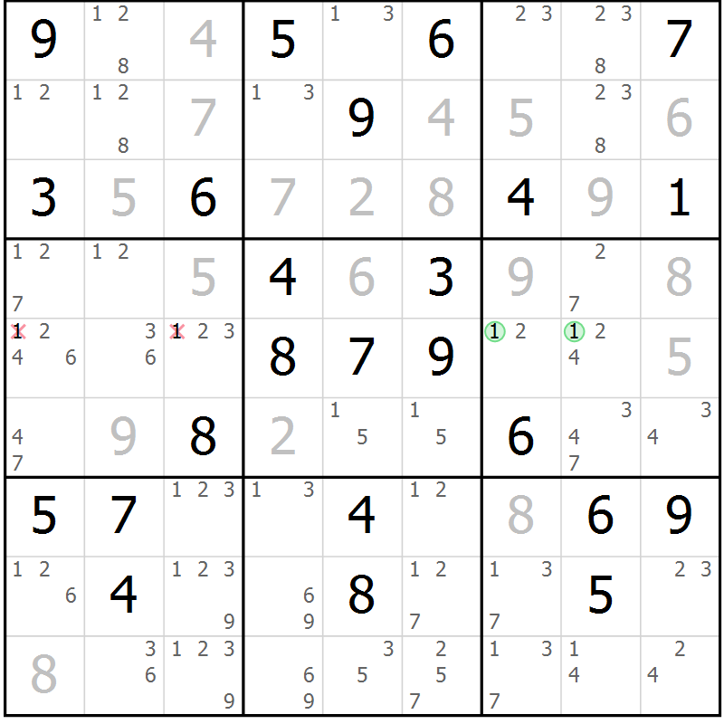 Position des candidats pour la solution de la Gr 55 page 58 du magazine de sudoku Maestro n° 101