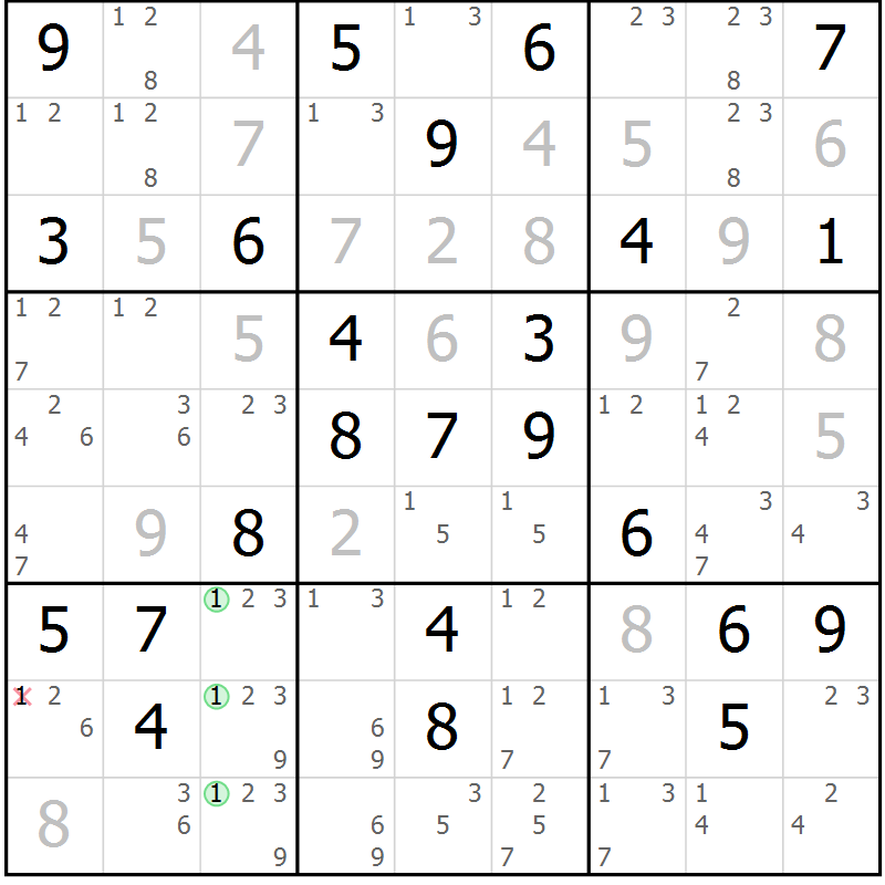 Position des candidats pour la solution de la Gr 55 page 58 du magazine de sudoku Maestro n° 101