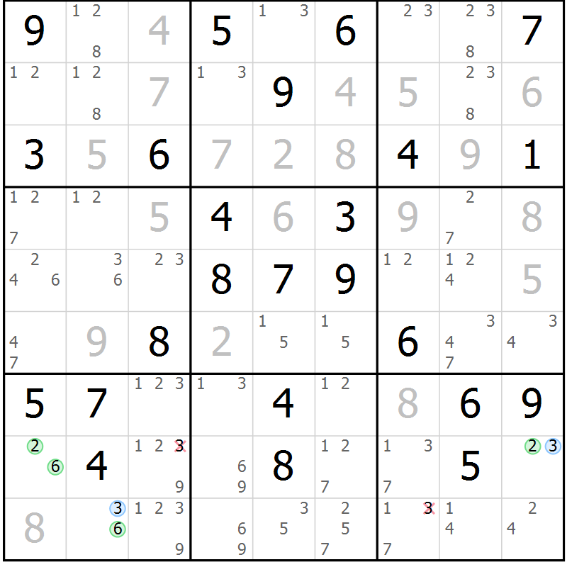 Position des candidats pour la solution de la Gr 55 page 58 du magazine de sudoku Maestro n° 101