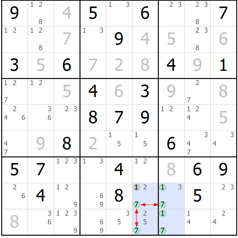 Position des candidats pour la solution de la Gr 55 page 58 du magazine de sudoku Maestro n° 101