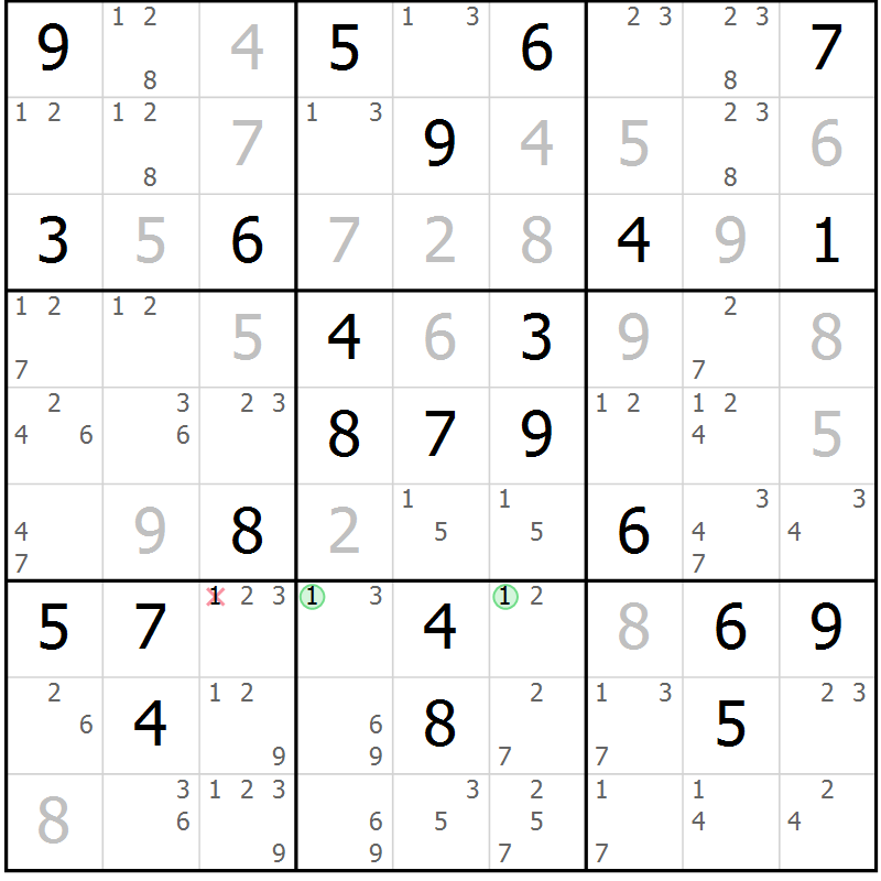 Position des candidats pour la solution de la Gr 55 page 58 du magazine de sudoku Maestro n° 101