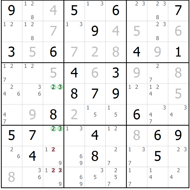 Position des candidats pour la solution de la Gr 55 page 58 du magazine de sudoku Maestro n° 101