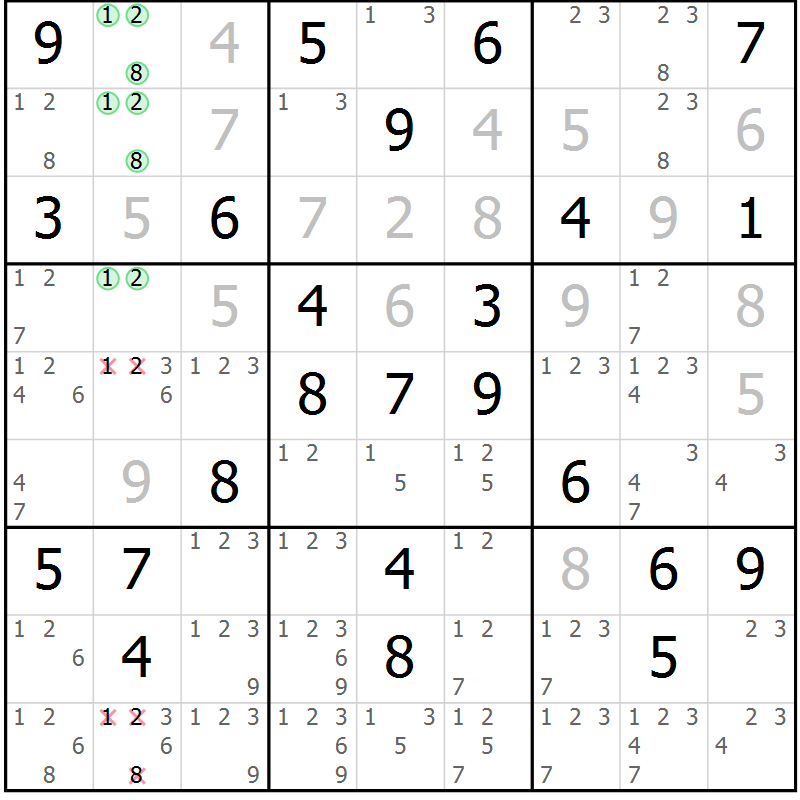 Position des candidats pour la solution de la Gr 55 page 58 du magazine de sudoku Maestro n° 101