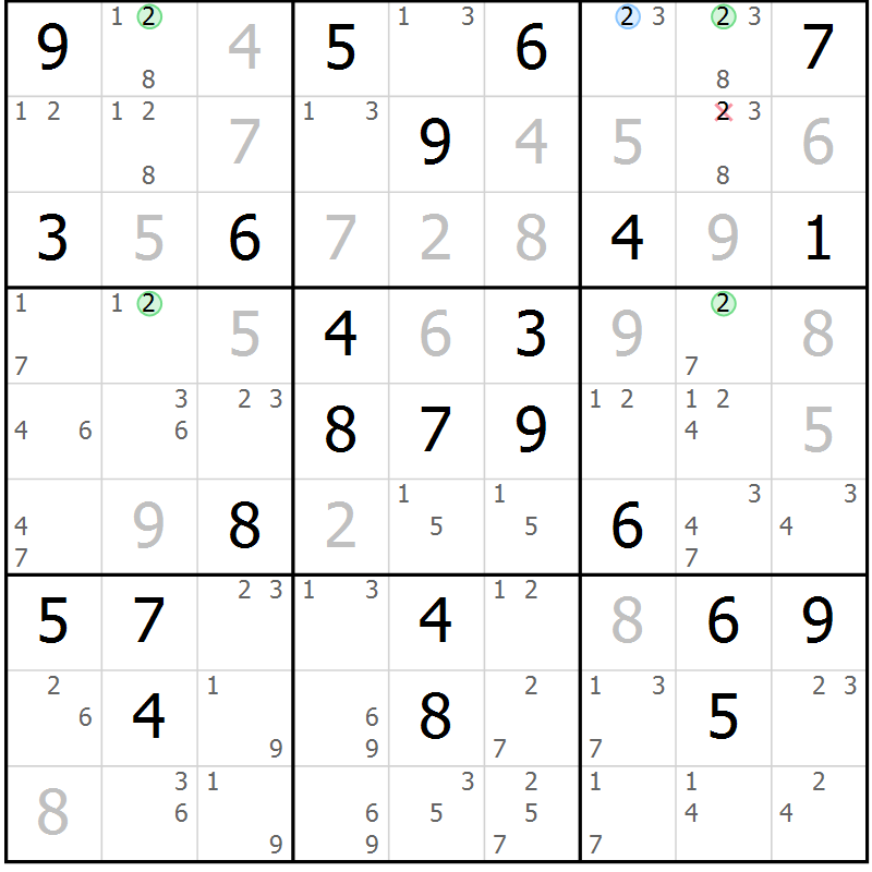 Position des candidats pour la solution de la Gr 55 page 58 du magazine de sudoku Maestro n° 101