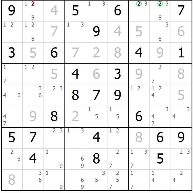 Position des candidats pour la solution de la Gr 55 page 58 du magazine de sudoku Maestro n° 101