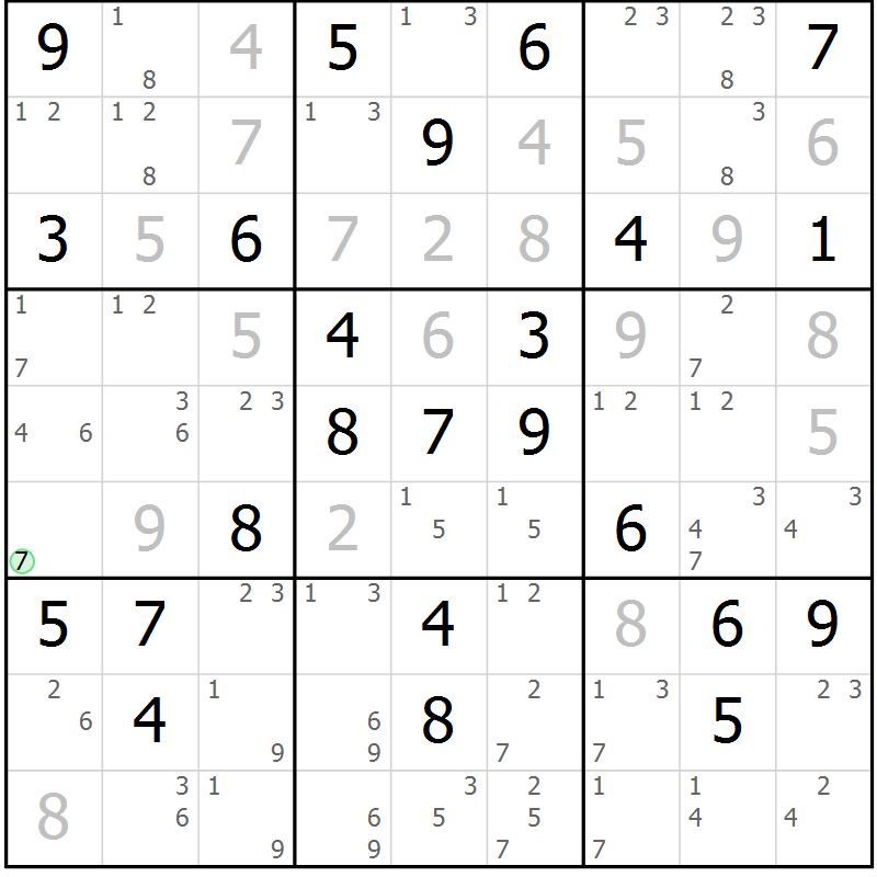 Position des candidats pour la solution de la Gr 55 page 58 du magazine de sudoku Maestro n° 101