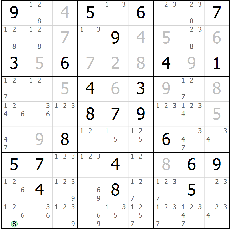 Position des candidats pour la solution de la Gr 55 page 58 du magazine de sudoku Maestro n° 101