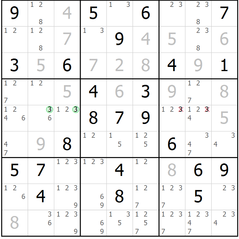 Position des candidats pour la solution de la Gr 55 page 58 du magazine de sudoku Maestro n° 101