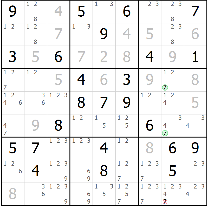Position des candidats pour la solution de la Gr 55 page 58 du magazine de sudoku Maestro n° 101